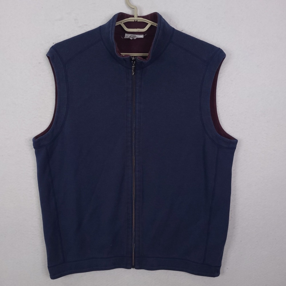 Tommy Bahama Reversible Vest Mens 2XLT Navy Blue Burgundy Full Zip Cotton Blend